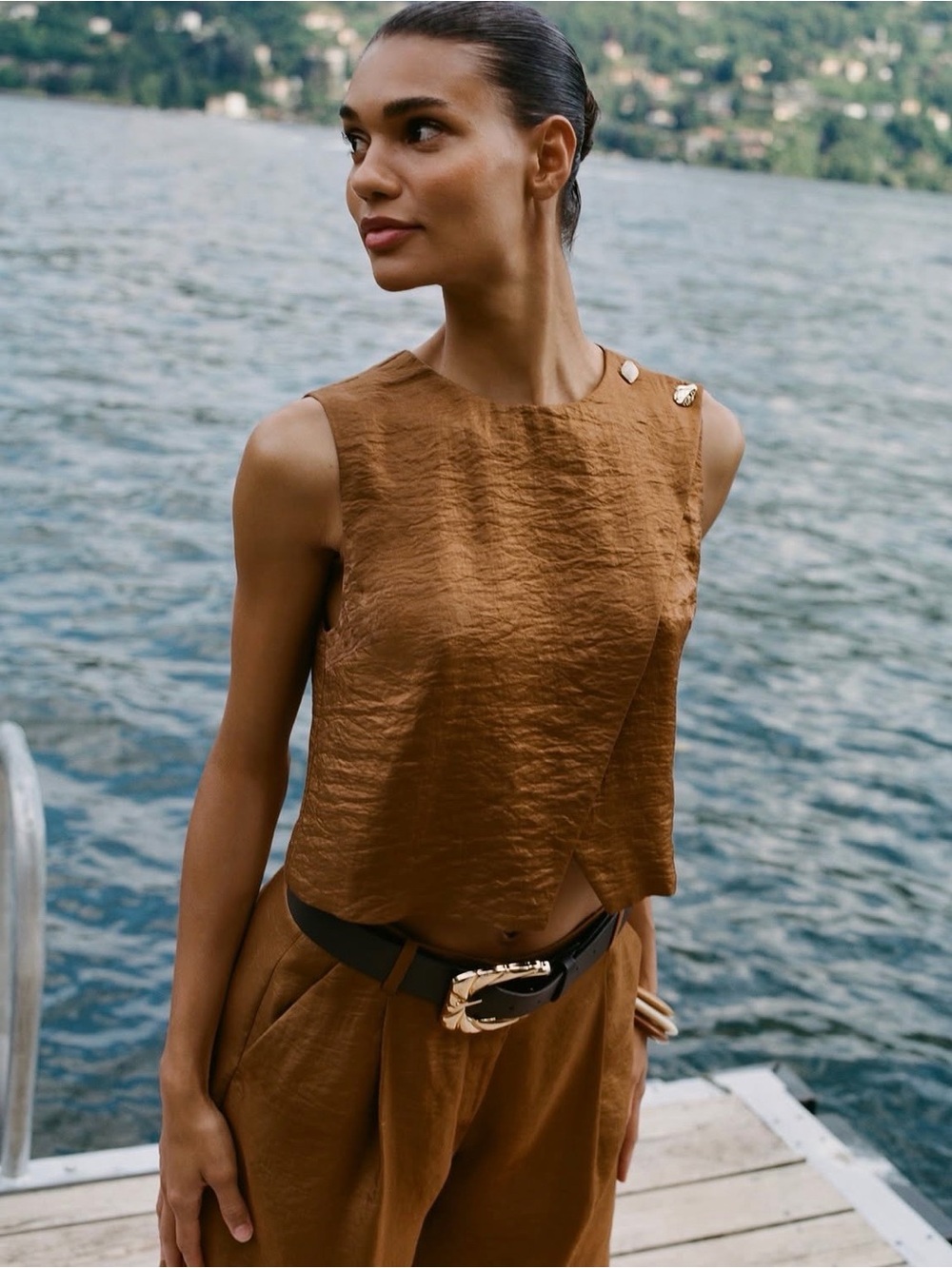 Zara Brown satin crop top (XS) NWT